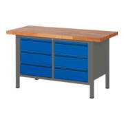 STIER Banco da lavoro regolabile in altezza Premium con 6 cassetti largh.xprof.xalt. 1500x700x840-1040 mm antracite metallizzato / RAL 5010