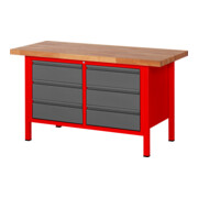 STIER Banco da lavoro regolabile in altezza Premium con 6 cassetti largh.xprof.xalt. 1500x700x840-1040 mm RAL 3000 / antracite metallizzato