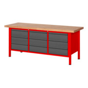 STIER Banco da lavoro regolabile in altezza Premium con 9 cassetti largh.xprof.xalt. 2000x700x840-1040 mm RAL 3000 / antracite metallizzato