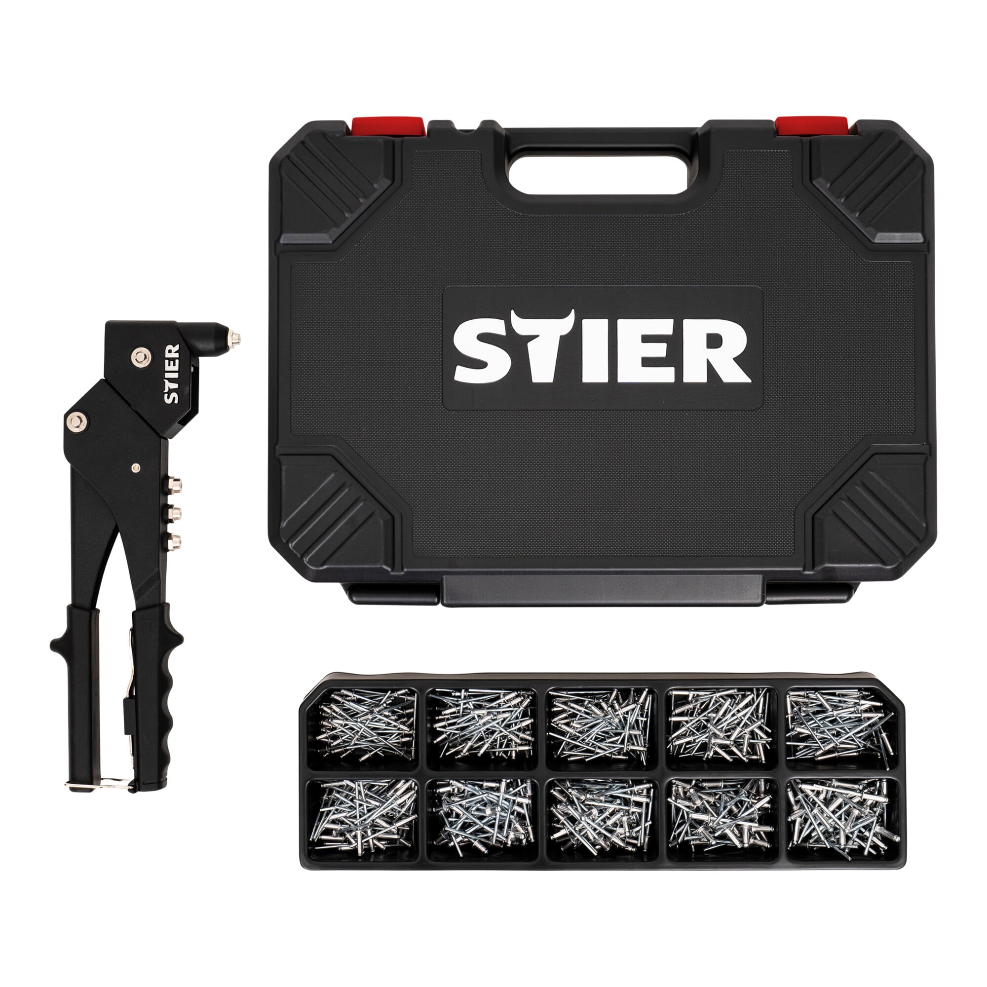 STIER Blindnieten-Satz Premium mit 360°-Handnietzange und Blindnieten 501-teilig