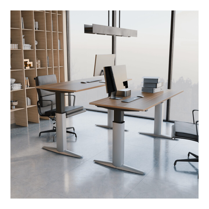 STIER Bureau 501-23 réglable en hauteur électrique 180 × 80 cm Noyer/Argent mélaminé 68-120 cm
