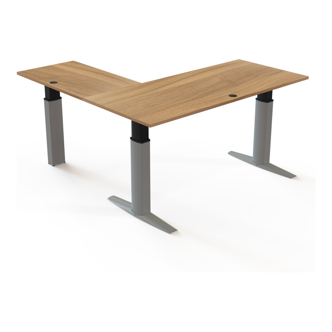 STIER Bureau d'angle 501-23 réglable en hauteur électrique 180 x 180 cm noyer mélaminé 68-120 cm