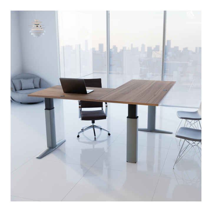 STIER Bureau d'angle 501-23 réglable en hauteur électrique 180 x 180 cm noyer mélaminé 68-120 cm