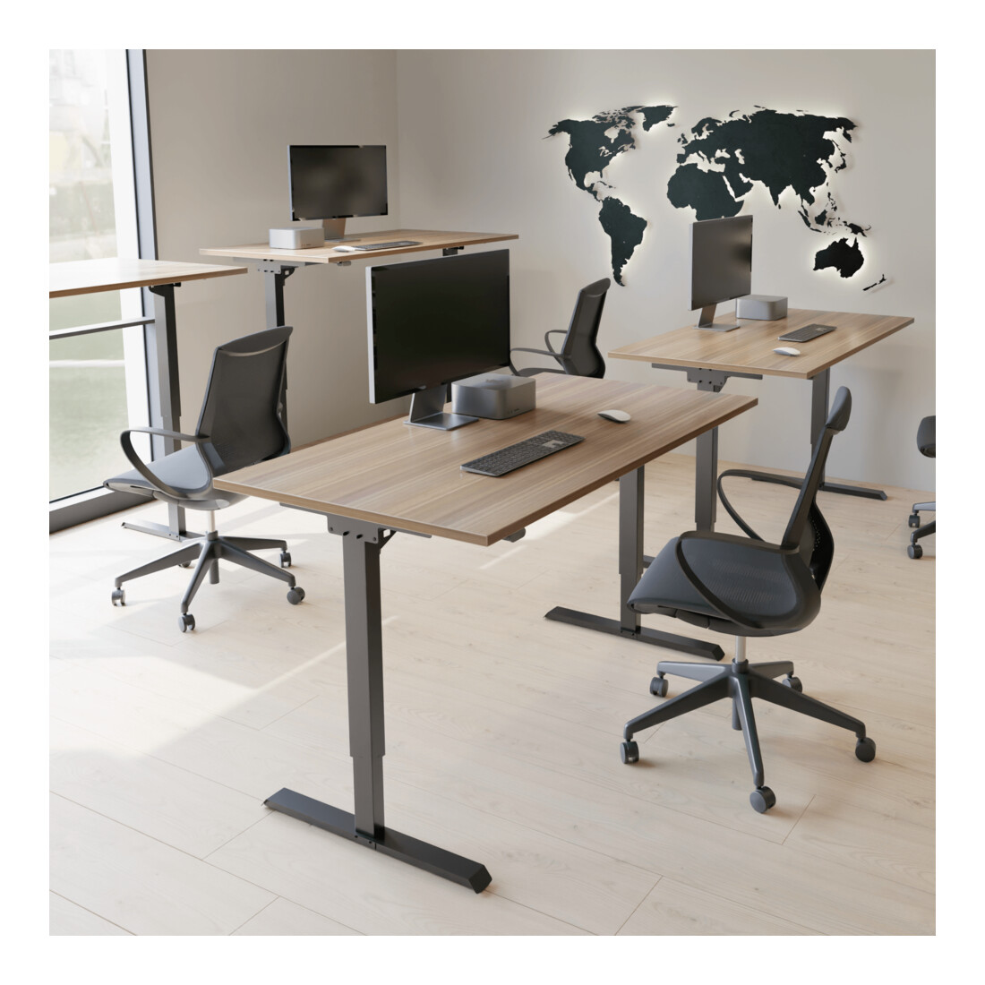 STIER Bureau électrique réglable en hauteur 501-20 160 × 180 cm Noyer Noir