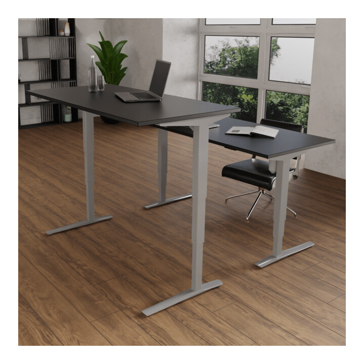 STIER Bureau électrique réglable en hauteur 501-43 160 x 80 cm Noir/Argent 65-125 cm