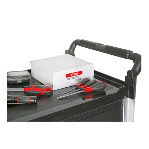STIER Carrello di servizio con 2 ripiani e cassetto lungh.xlargh.xalt. 860x480x930 mm