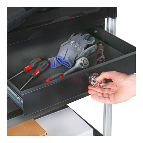 STIER Carrello di servizio con 3 ripiani e cassetto lungh.xlargh.xalt. 860x480x980 mm