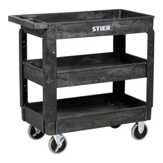 STIER Carrello multiuso in plastica con 3 ripiani 250 kg lungh.xlargh.xalt. 870x430x850 mm