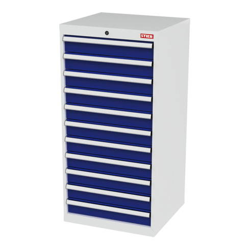 STIER Cassettiera con 11 cassetti largh.xprof.xalt. 600x575x1220 mm grigio luce/blu genziana