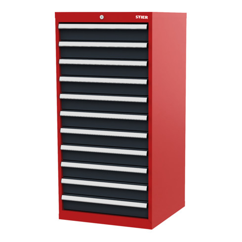 STIER Cassettiera con 11 cassetti largh.xprof.xalt. 600x575x1220 mm rosso/grigio antracite