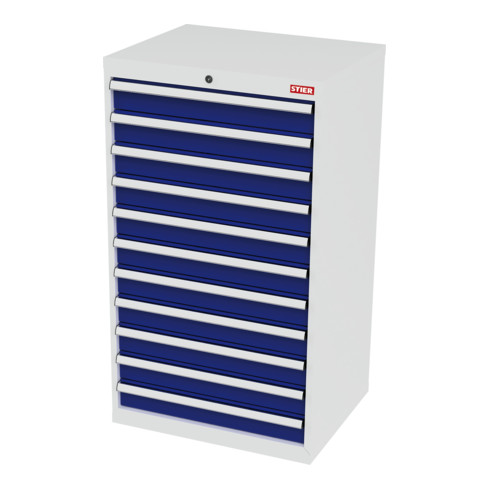 STIER Cassettiera con 11 cassetti largh.xprof.xalt. 700x575x1220 mm grigio luce/blu genziana