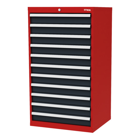STIER Cassettiera con 11 cassetti largh.xprof.xalt. 700x575x1220 mm rosso/grigio antracite