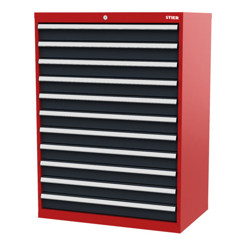 STIER Cassettiera con 11 cassetti largh.xprof.xalt. 900x575x1220 mm rosso/grigio antracite
