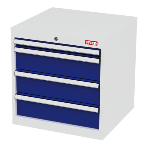 STIER Cassettiera con 4 cassetti largh.xprof.xalt. 600x575x620 mm grigio luce/blu genziana