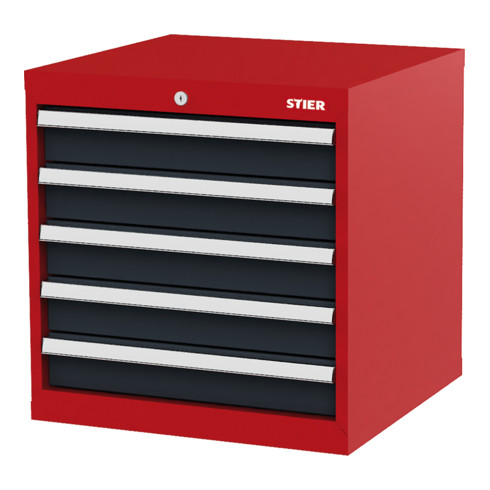 STIER Cassettiera con 5 cassetti largh.xprof.xalt. 600x575x620 mm rosso/grigio antracite