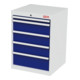 STIER Cassettiera con 5 cassetti largh.xprof.xalt. 600x575x820 mm grigio luce/blu genziana