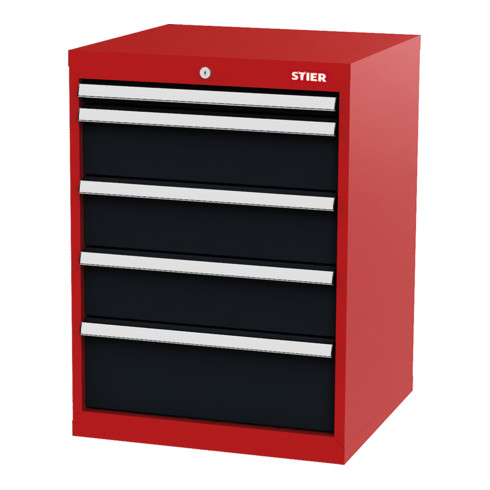 STIER Cassettiera con 5 cassetti largh.xprof.xalt. 600x575x820 mm rosso/grigio antracite