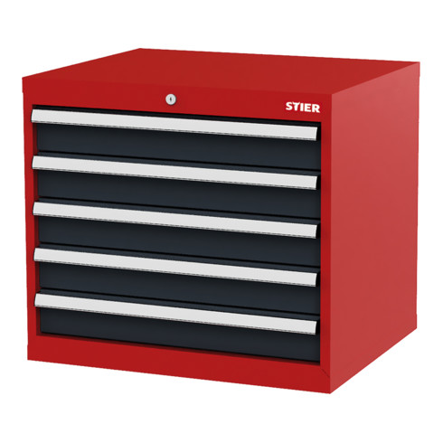 STIER Cassettiera con 5 cassetti largh.xprof.xalt. 700x575x620 mm rosso/grigio antracite