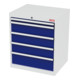 STIER Cassettiera con 5 cassetti largh.xprof.xalt. 700x575x820 mm grigio luce/blu genziana