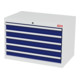 STIER Cassettiera con 5 cassetti largh.xprof.xalt. 900x575x620 mm grigio luce/blu genziana