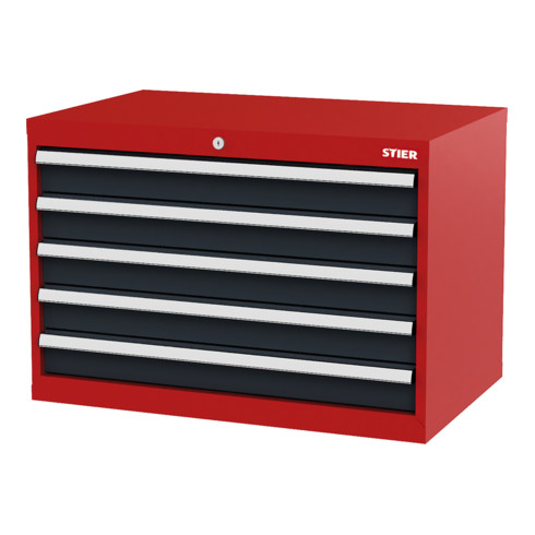 STIER Cassettiera con 5 cassetti largh.xprof.xalt. 900x575x620 mm rosso/grigio antracite