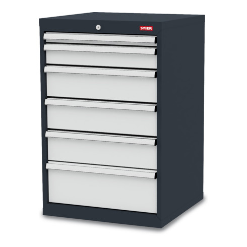 STIER Cassettiera con 6 cassetti largh.xprof.xalt. 600x575x920 mm RAL 7016 / RAL 7035