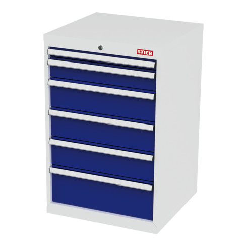 STIER Cassettiera con 6 cassetti largh.xprof.xalt. 600x575x920 mm RAL 7035 / RAL 5010