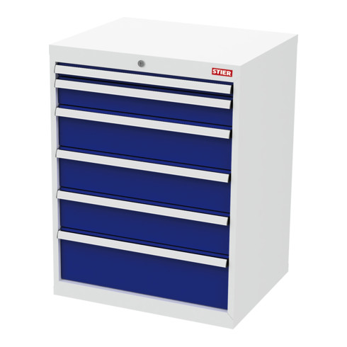 STIER Cassettiera con 6 cassetti largh.xprof.xalt. 700x575x920 mm grigio luce/blu genziana