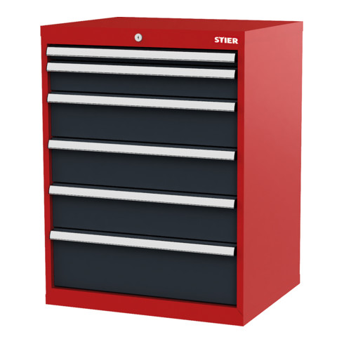 STIER Cassettiera con 6 cassetti largh.xprof.xalt. 700x575x920 mm rosso/grigio antracite