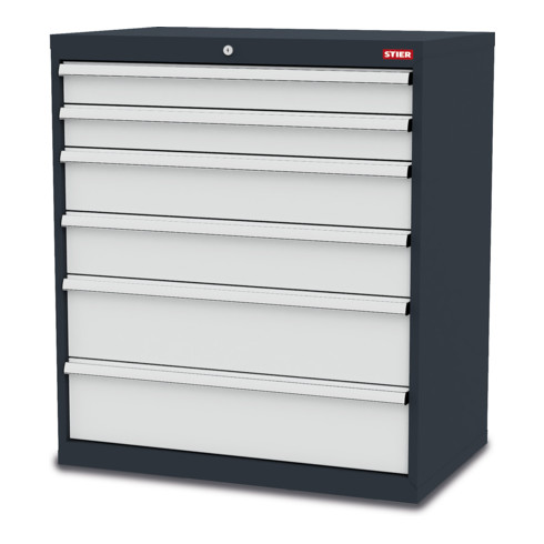 STIER Cassettiera con 6 cassetti largh.xprof.xalt. 900x575x1020 mm RAL 7016 / RAL 7035