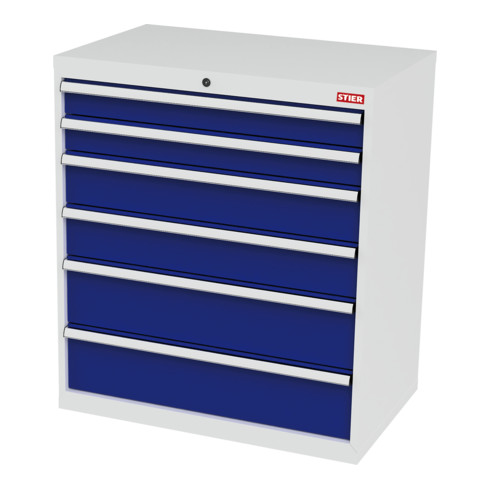 STIER Cassettiera con 6 cassetti largh.xprof.xalt. 900x575x1020 mm RAL 7035 / RAL 5010