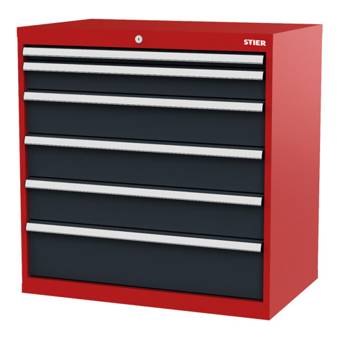 STIER Cassettiera con 6 cassetti largh.xprof.xalt. 900x575x920 mm rosso/grigio antracite
