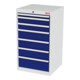 STIER Cassettiera con 7 cassetti largh.xprof.xalt. 600x575x1020 mm grigio luce/blu genziana