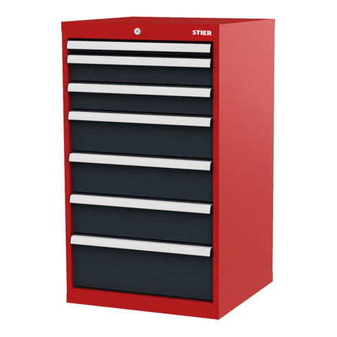 STIER Cassettiera con 7 cassetti largh.xprof.xalt. 600x575x1020 mm rosso/grigio antracite