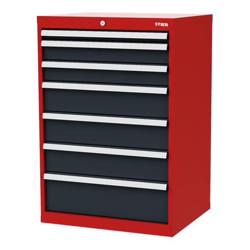 STIER Cassettiera con 7 cassetti largh.xprof.xalt. 700x575x1020 mm rosso/grigio antracite