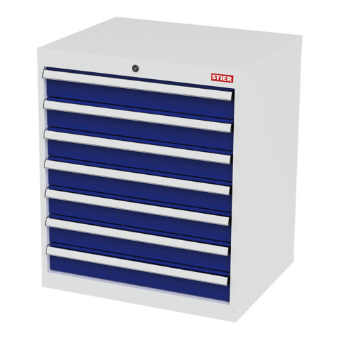 STIER Cassettiera con 7 cassetti largh.xprof.xalt. 700x575x820 mm grigio luce/blu genziana