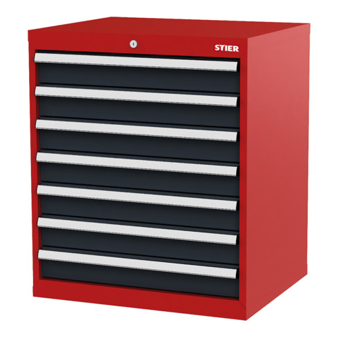 STIER Cassettiera con 7 cassetti largh.xprof.xalt. 700x575x820 mm rosso/grigio antracite