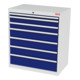 STIER Cassettiera con 7 cassetti largh.xprof.xalt. 900x575x1020 mm grigio luce/blu genziana