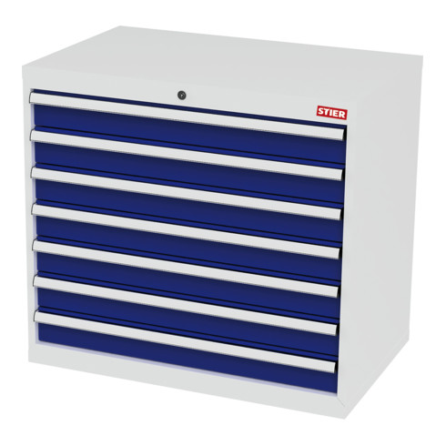 STIER Cassettiera con 7 cassetti largh.xprof.xalt. 900x575x820 mm grigio luce/blu genziana