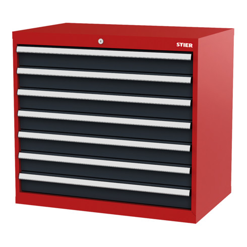 STIER Cassettiera con 7 cassetti largh.xprof.xalt. 900x575x820 mm rosso/grigio antracite