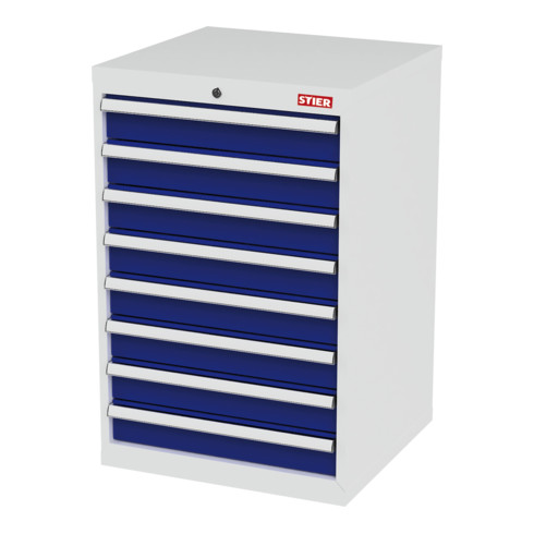 STIER Cassettiera con 8 cassetti largh.xprof.xalt. 600x575x920 mm grigio luce/blu genziana