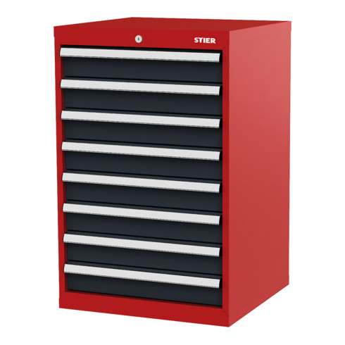 STIER Cassettiera con 8 cassetti largh.xprof.xalt. 600x575x920 mm rosso/grigio antracite