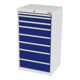 STIER Cassettiera con 8 cassetti largh.xprof.xalt. 700x575x1220 mm grigio luce/blu genziana