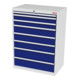 STIER Cassettiera con 8 cassetti largh.xprof.xalt. 900x575x1220 mm grigio luce/blu genziana