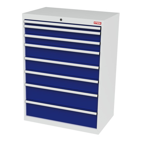 STIER Cassettiera con 8 cassetti largh.xprof.xalt. 900x575x1220 mm grigio luce/blu genziana