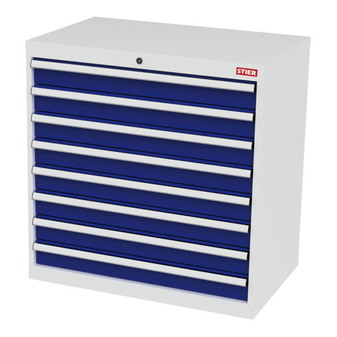 STIER Cassettiera con 8 cassetti largh.xprof.xalt. 900x575x920 mm grigio luce/blu genziana