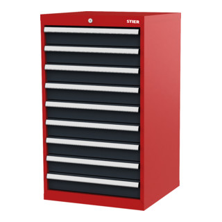 STIER Cassettiera con cassetti rosso/grigio antracite