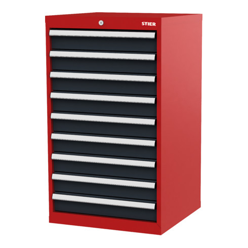 STIER Cassettiera con cassetti rosso/grigio antracite