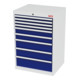 STIER Cassettiera con 9 cassetti largh.xprof.xalt. 700x575x1020 mm grigio luce/blu genziana
