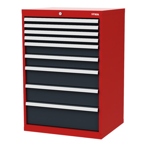 STIER Cassettiera con 9 cassetti largh.xprof.xalt. 700x575x1020 mm rosso/grigio antracite